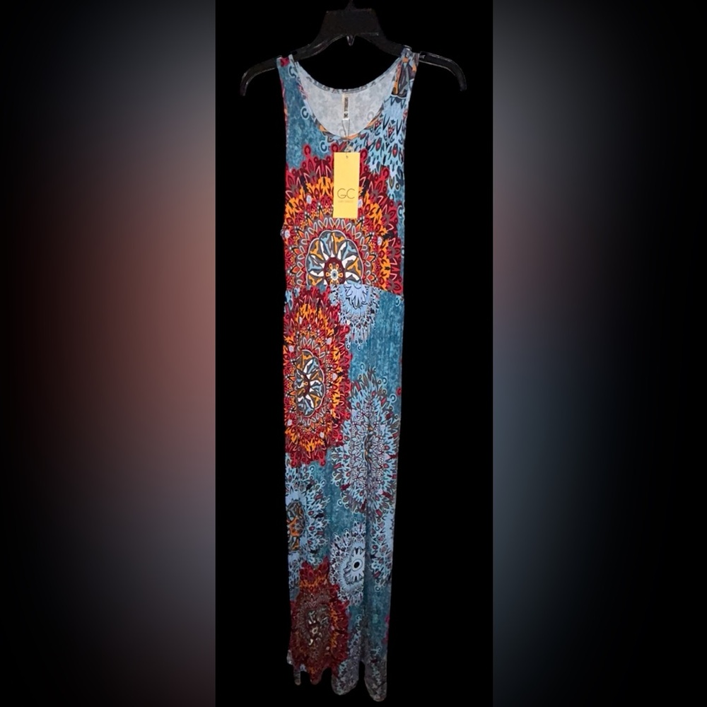 Vibrant Blue and Red Maxi Dress